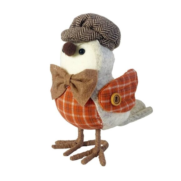 Target Wondershop Fall Autumn Bird Tweed Herringbone Cap Bow Tie Orange Plaid - Picture 1 of 8